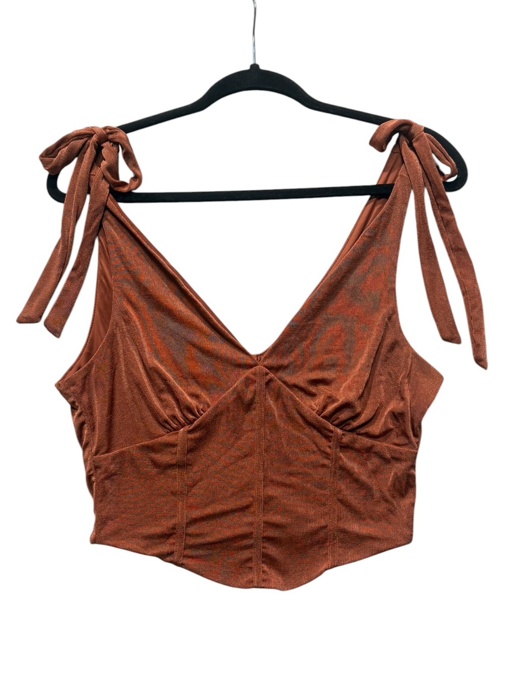 Tie-Strap V-Neck Crop Top in Rust